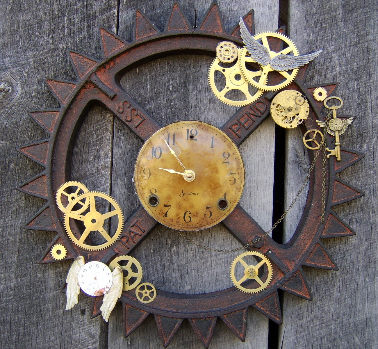 Steampunk Wall Clock Large Single Gear Vingtage Clock Face