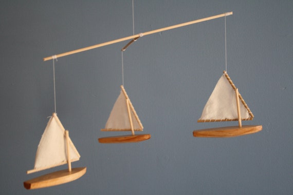 handmade wooden sunfish sailboat mobile