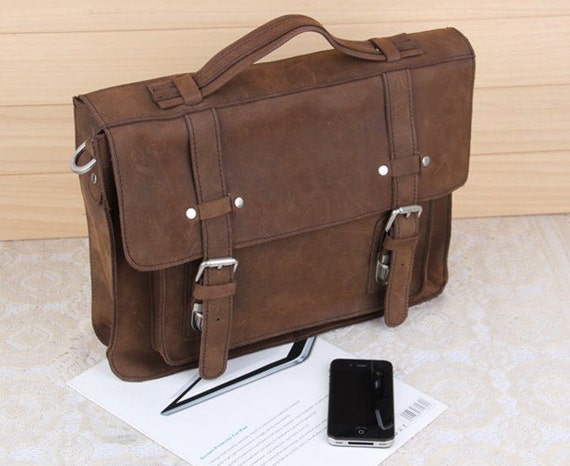 Handmade Crazy horse leather satchel travel bag by HonestSEVEN