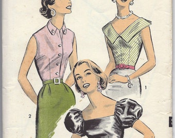 1950s Advance 8339 Sew-Easy Blouse Pattern: Size 12 Bust 32