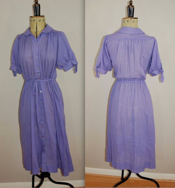 Vintage Shirt Dress / Purple Sheer Muslin Dress / The Art