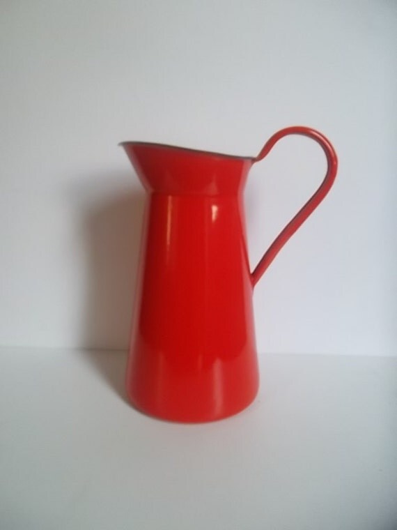 Red enamel pitcher Large red enamelware red enamel jug from