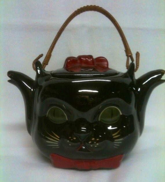 Shafford Black Cat Double Spout Teapot made in Japan