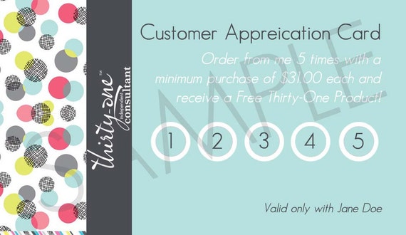 Personalized Customer Appreciation Cards made for Thirty-One