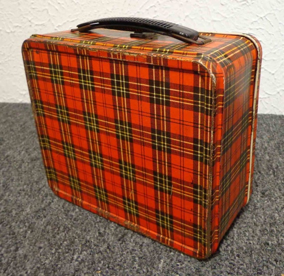Vintage Aladdin Red Plaid Metal Lunch Box