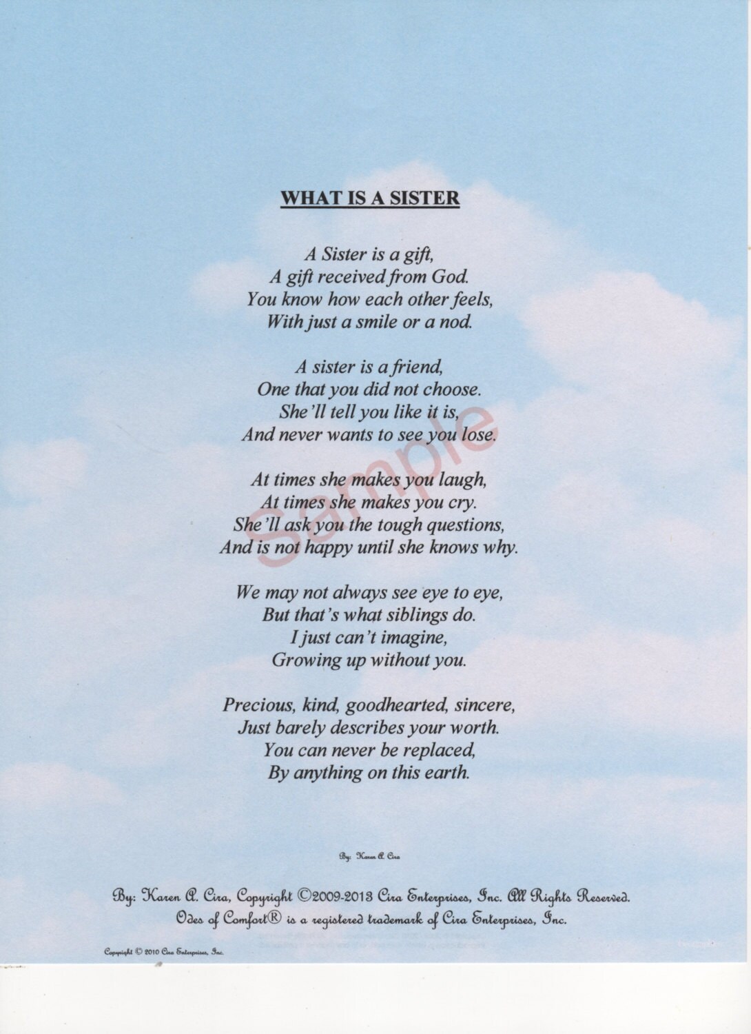 Five Stanza What Is A Sister Poem shown on