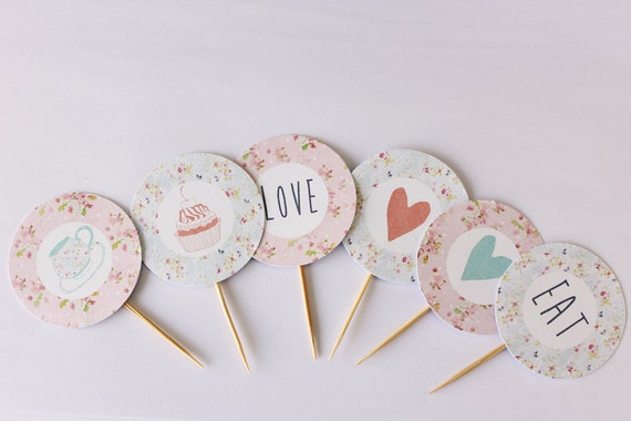 PRINTABLE Tea Party Cupcake Toppers & Gift Tags Il_570xn