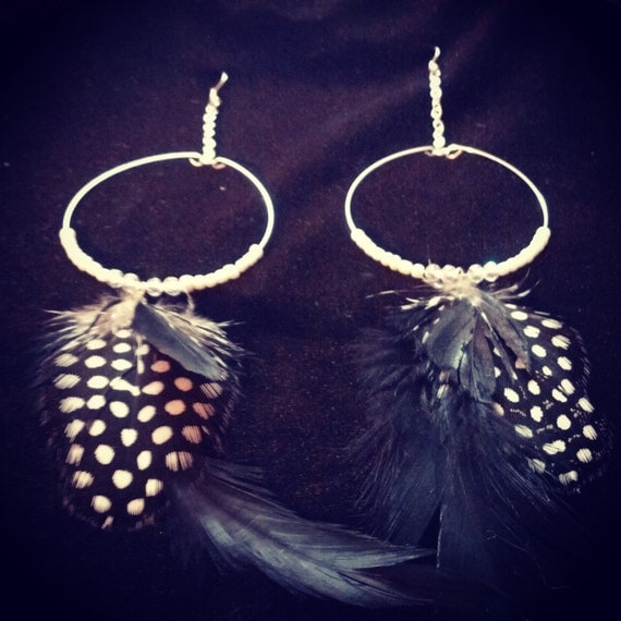 Items similar to Long Feather Fashion Hoop Earrings on Etsy