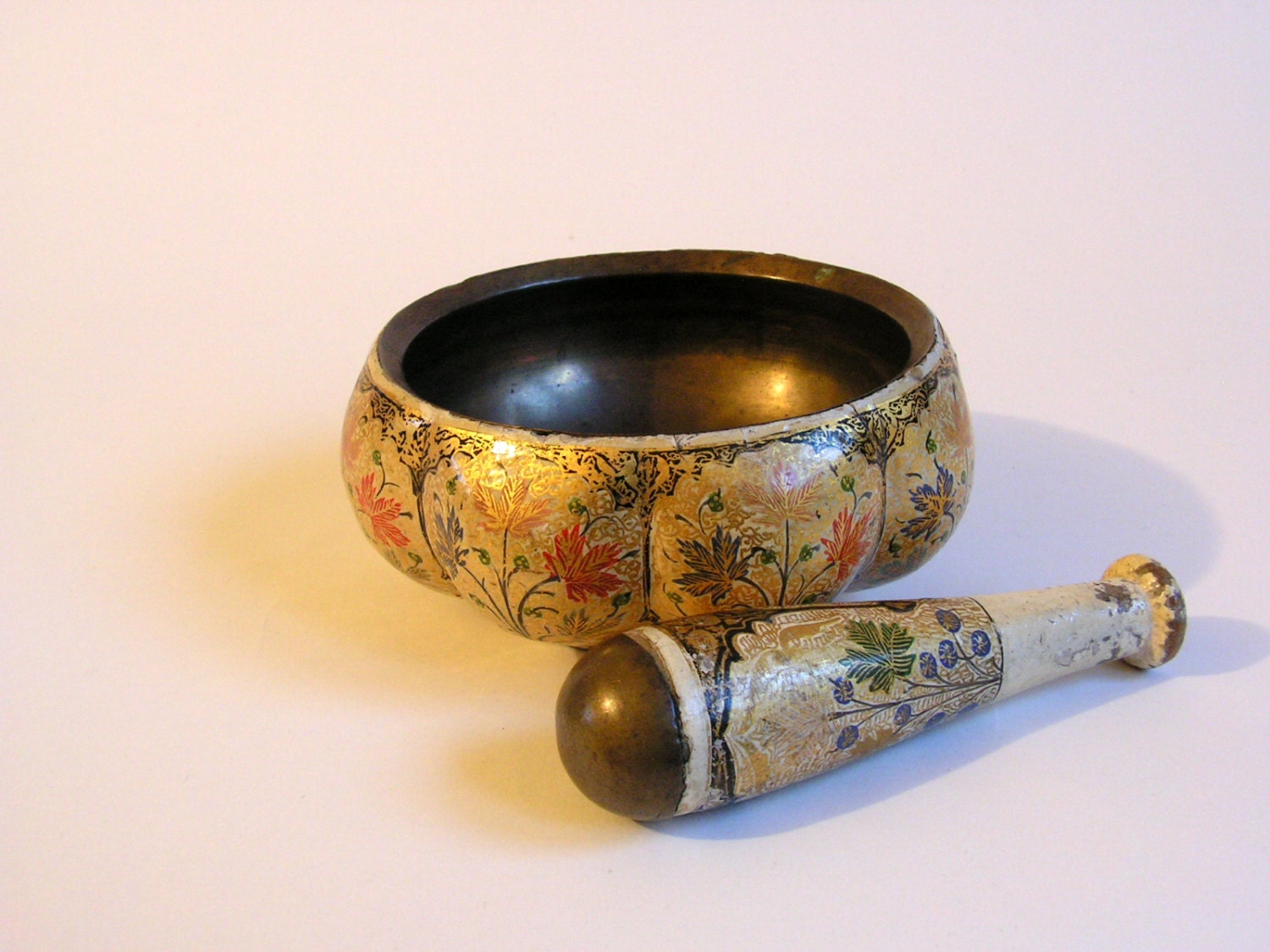Indian Kashmiri mortar and pestle papier mache and by SoloPutters