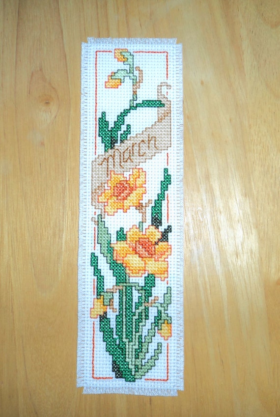 Finished Cross Stitch March Yellow Daffodil Bookmark