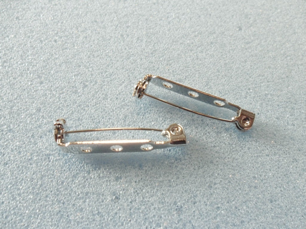 10 brooch pins with roll safety clasp 25mm silver plated