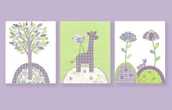 Green and Purple Nursery Nursery Wall Art by SweetPeaNurseryArt