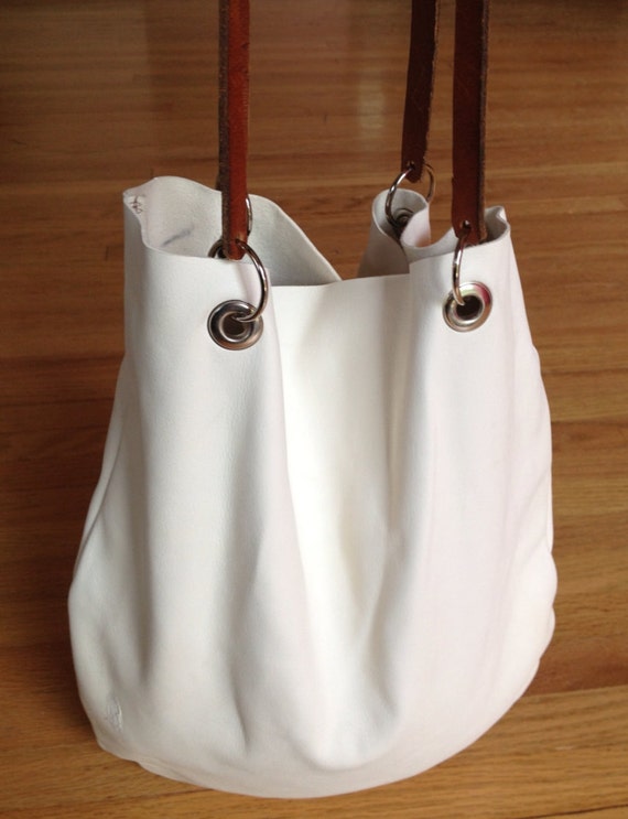 white faux leather bag