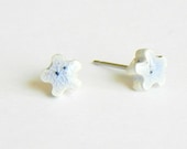 Light Blue Flower Ceramic Post Earrings Crackle Glaze Pastel Blue Dots Tiny Stud Earrings