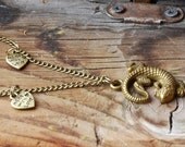 Heart necklace, Lizard Necklace, vintage style necklace, handmade necklace, antique bronze necklace Heart necklace, Lizard Necklace, vintage style necklace, handmade necklace, antique bronze necklace