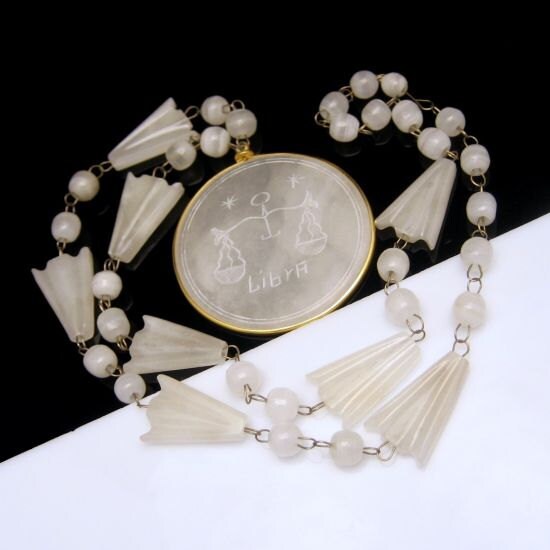 Vintage Pendant Necklace Mid Century Mexican Onyx Libra Zodiac