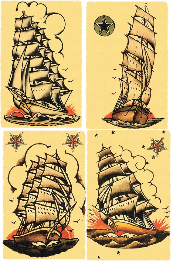 four 11 x 17 sailors grave ships salior jerry tattoo style four 11 x 17 sailors grave ships salior jerry tattoo style