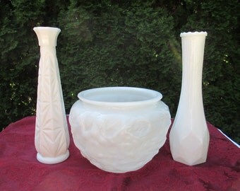 Vintage Milk Glass Vases, Set of 3