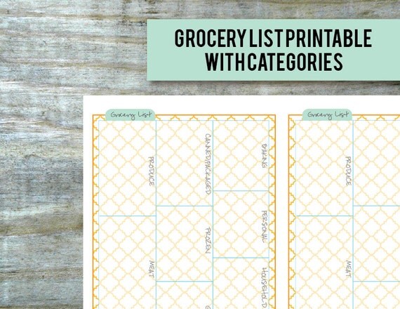 grocery shopping list printable with by perennialplanner on etsy