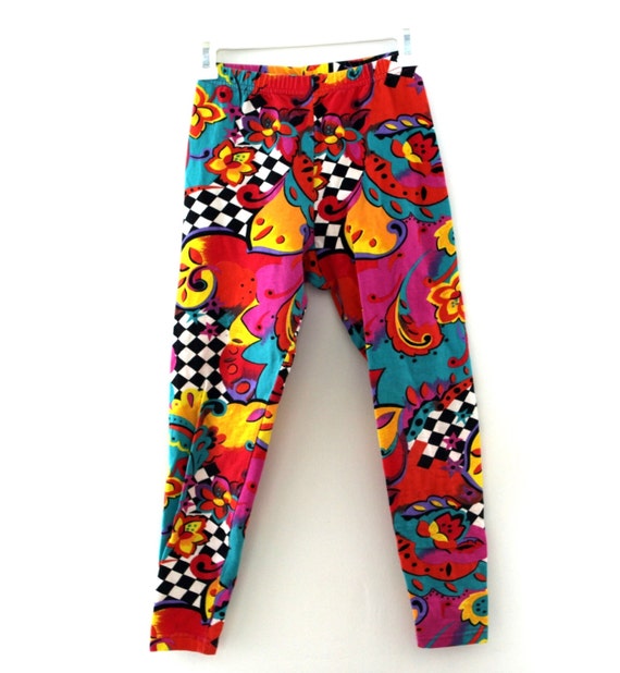 Vintage 80s 90s leggings Lycra wild print crop pants bright