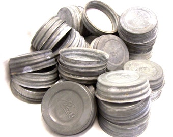 Lot of 4 Vintage Zinc Canning Jar Lids Mason Jar Lids with Milk Glass Liners