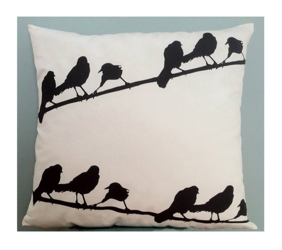 Items similar to Printed black birds cover pillow, handmade decorative
