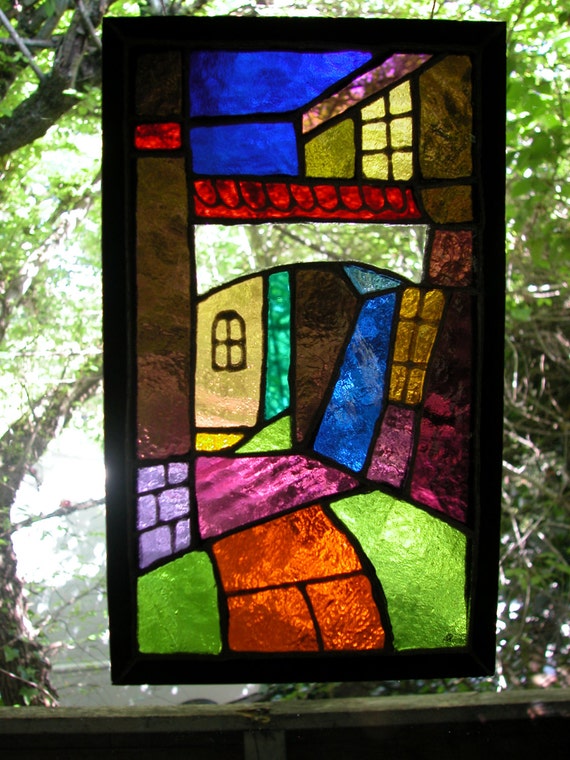 Old Town 2 Lead Free Stained Glass Window Panel by GLASS1969