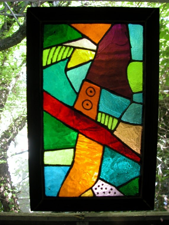 Abstract 7 Lead Free Stained Glass Window Panel