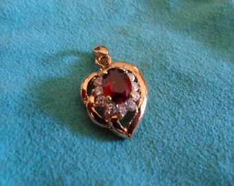 Garnet and Rhinestone Heart-shaped Pendant