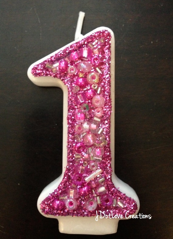 Sparkly Hot Pink Birthday Candle Number One 1 1st Birthday