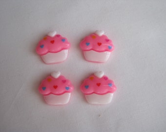 4 pink flatback cup cakes / Resin/ Cabochon/ birthday/ baby girl/ hair bow/ scrapbooking/ embellishment/ wholesale/ bulk