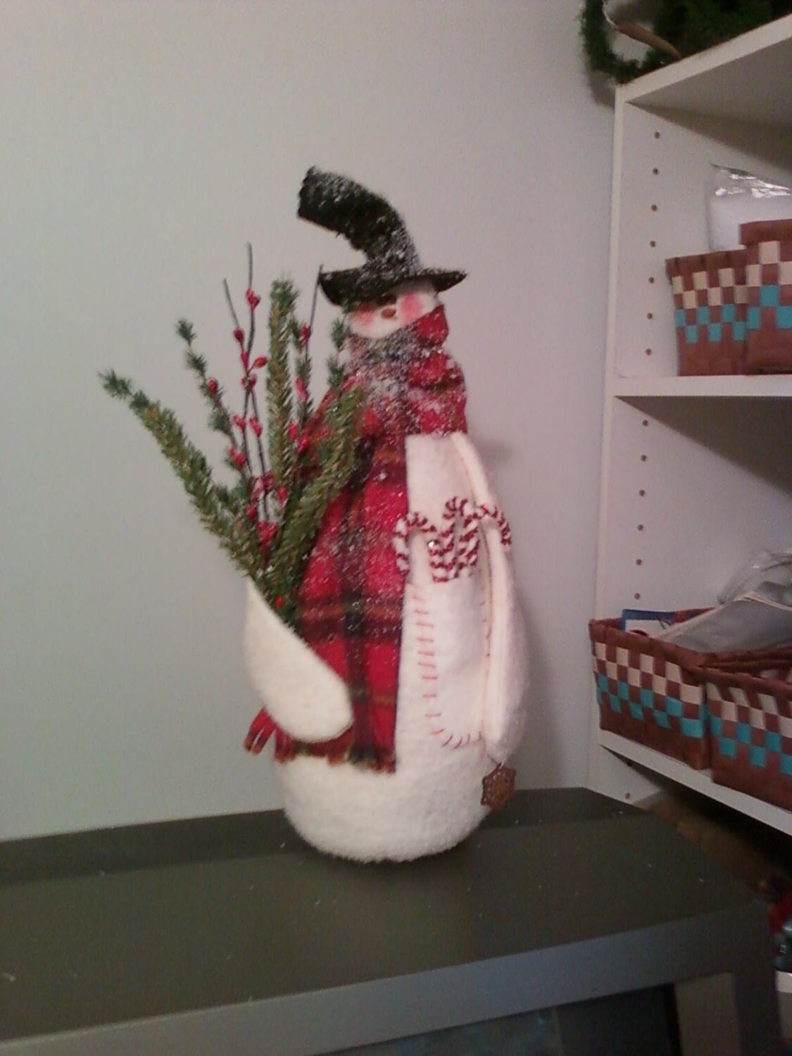 Primitive Snowman with Candy Canes, Snowman Decoration, Christmas Decoration, Holiday Snowmen, Winter Snowman