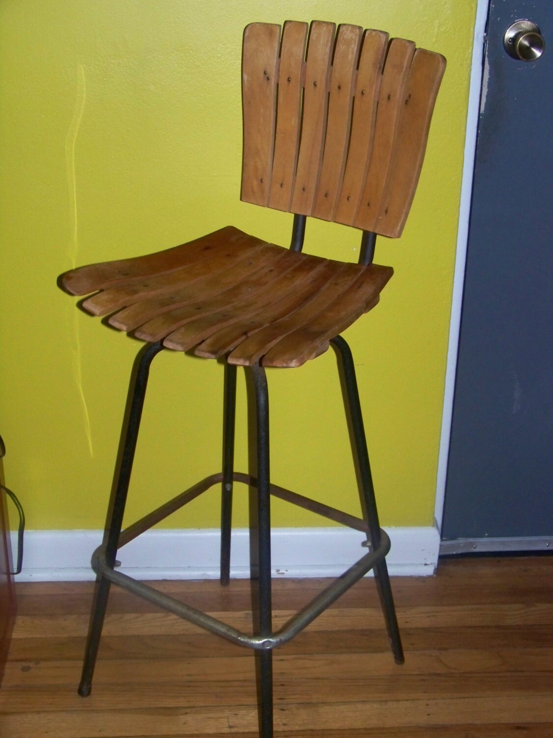 Mid Century Arthur Umanoff Wooden Slat Bar Stool