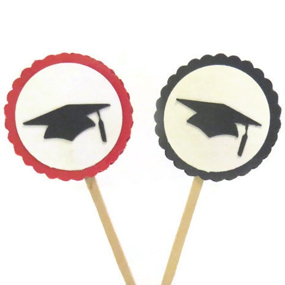 Items similar to 12 Graduation Cap Cupcake Toppers - Graduation Party ...