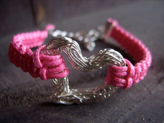 day heart bracelet valentines day for her pink silver love wire heart ...