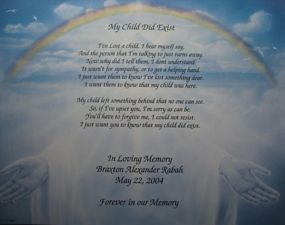 Items similar to My child did exist Poem, In loving memory of a lost ...