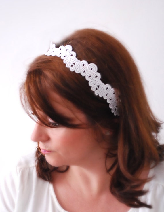 Items similar to Modern Bridal Lace Headband, Thin Lace Hair band, Wavy