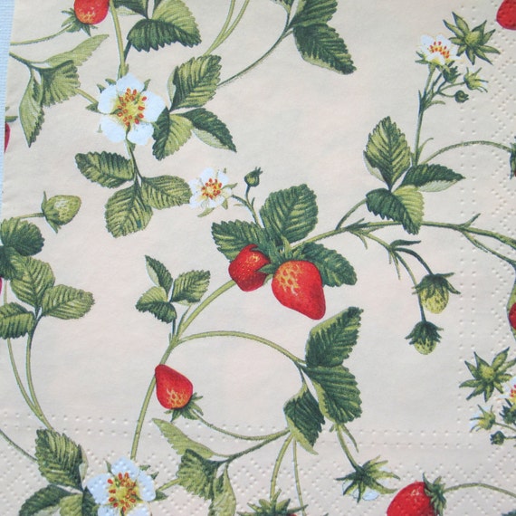 Floral napkin Wild strawberries Paper napkin for by NapkinsDeco