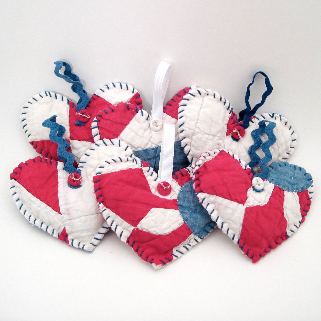 Recycled Lavender Sachet Vintage Quilt Hearts Set by ChaosToArt