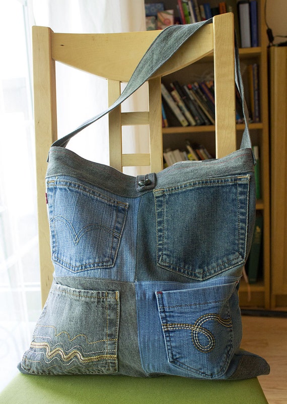 Deconstructed Denim Tote Bag Multi Pockets Patchwork All
