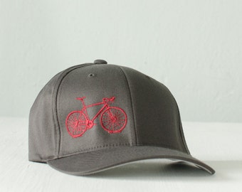 S/M flexfit HAT FITTED, raspberry BIKE on charcoal, small - medium - Vital Bicycle
