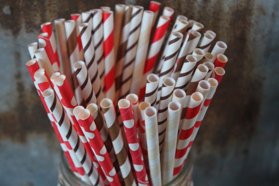 Cookie - Country - Western - Paper Straws -- Set of 30 -- Red, Chcoloate, Cream -- Curious George Il_570xn