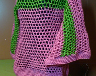 Crochet Pullover - AKA Sorority Colors - Custom Colors Available - pink and Green