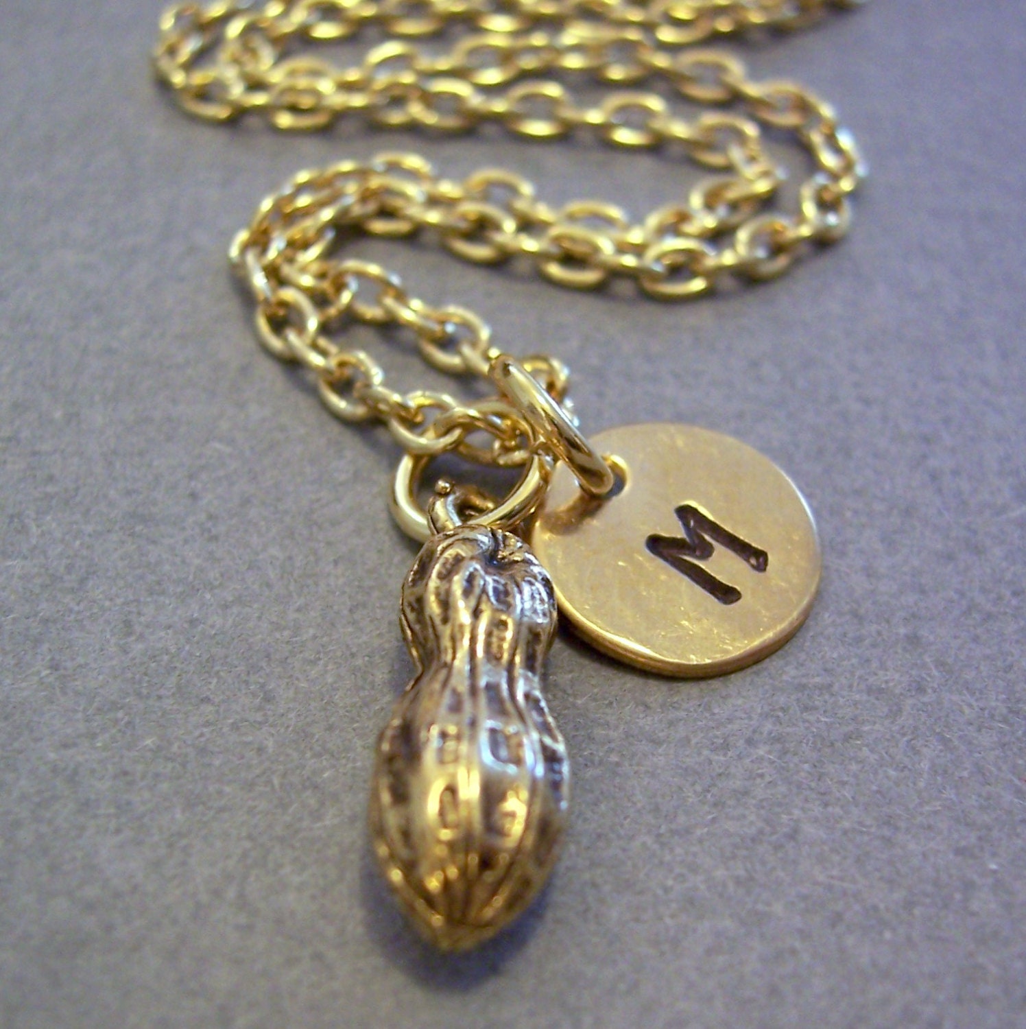 Personalized Peanut Charm Necklace Gold Peanut by FiftyEighteen