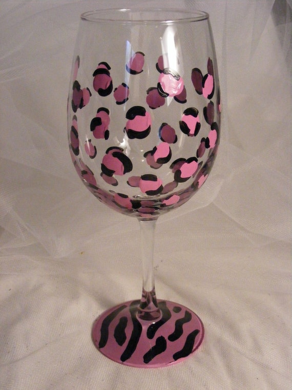 Items similar to painted pink leopard and zebra wine glass custom