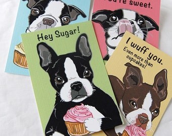 Big Boston Terrier Cupcake Valentines - Eco-friendly Set of 4