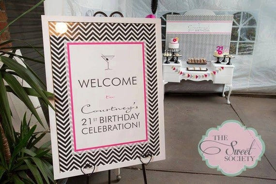 Black and White CHEVRON 21st Birthday Party Printable Welcome Sign - you print Il_570xn