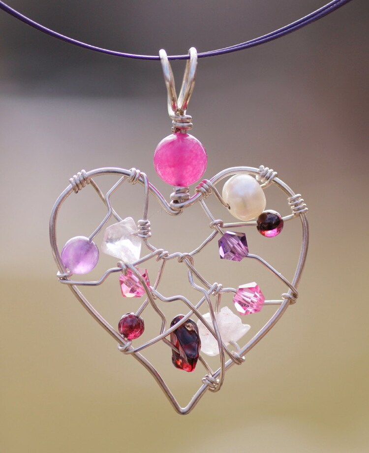 Wire wrapped heart necklace sterling silver by EarthJewelry