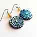 Iridescent Art Deco Earrings Vintage Glass Cabochons Large Geometric Peacock Blue Black Friday Cyber Monday 20% Off