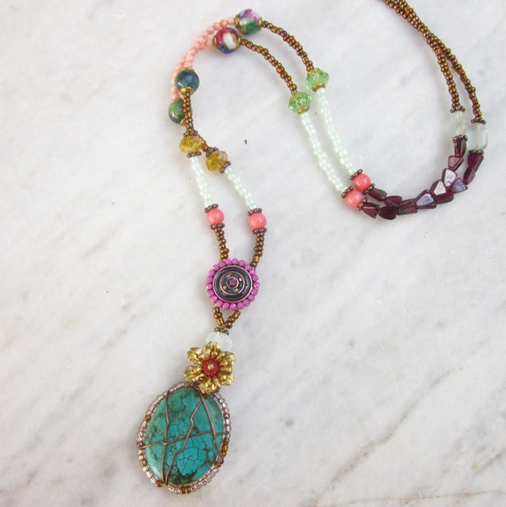 Beaded statement necklace Bohemian long gypsy necklace